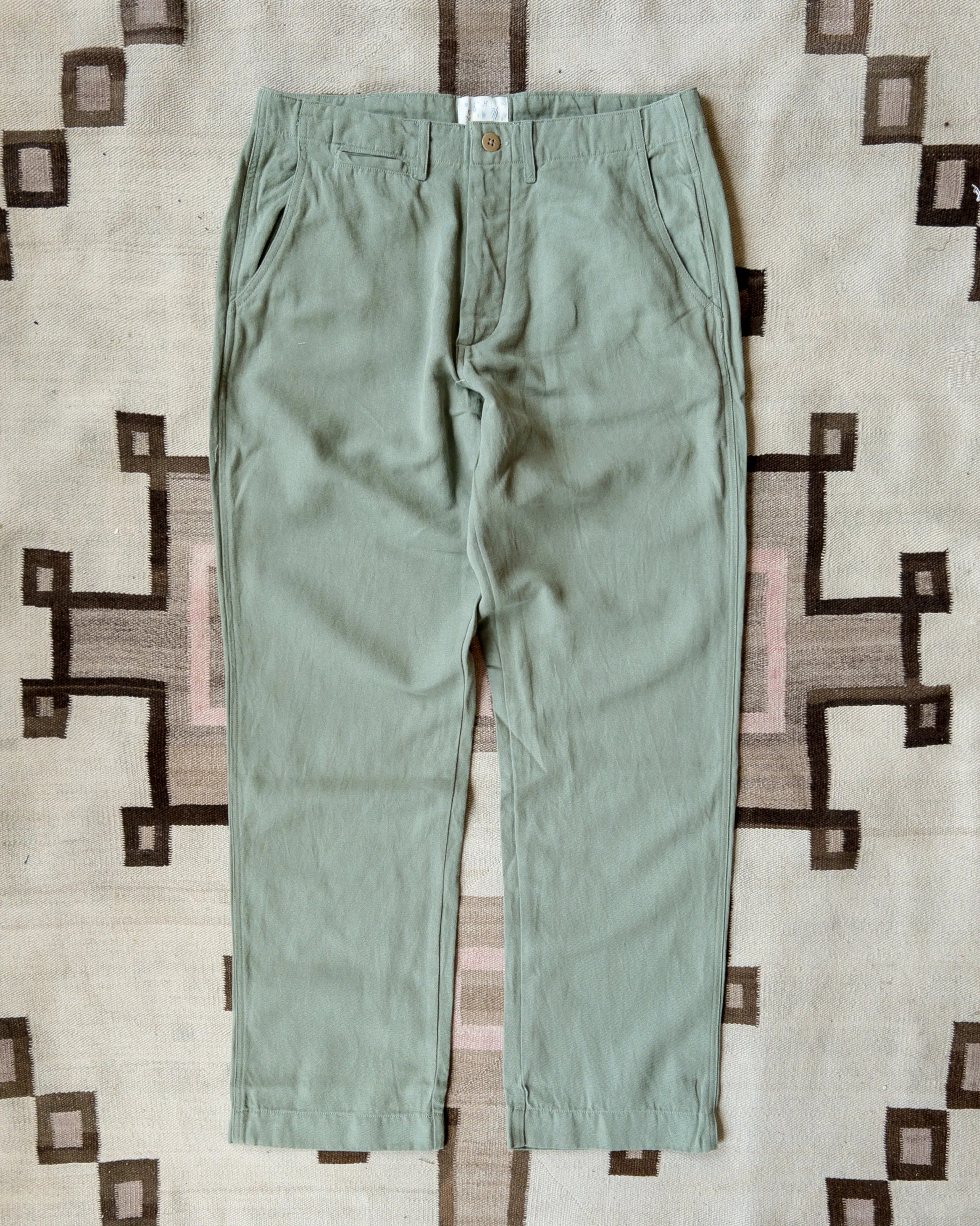 Flat Front Cotton Linen Twill Chino - Faded Olive