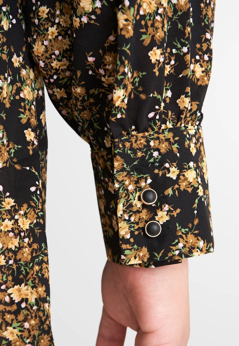 Florentina Long Sleeves Floral Blouse - Black