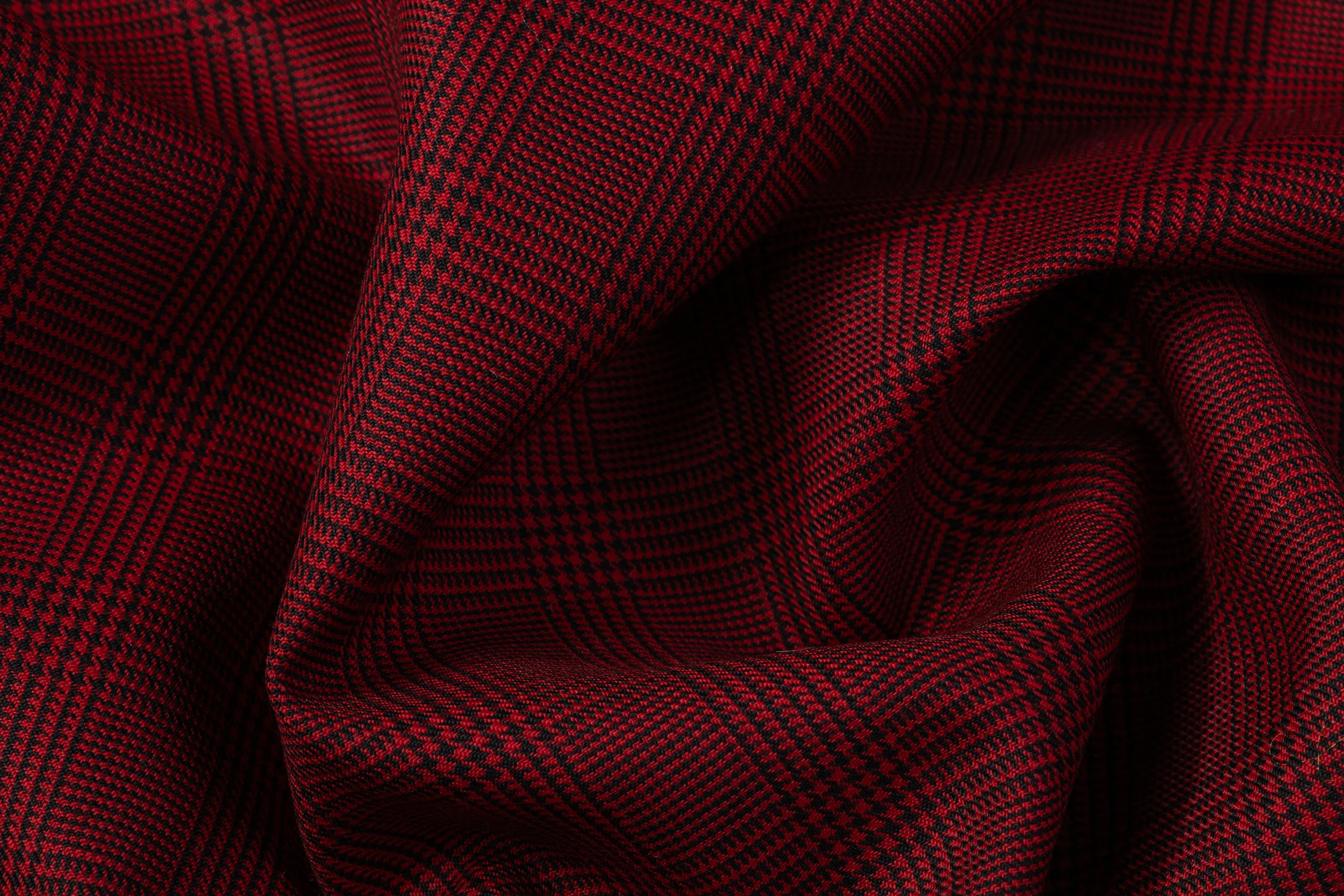 Glen Check Italian Wool Suiting - Black / Red