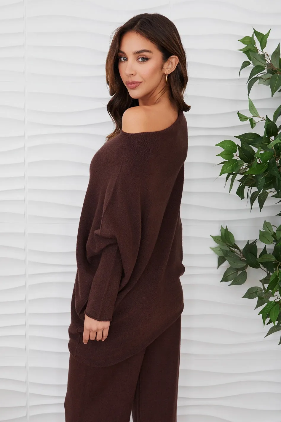 Italian Asymmetrical Sweater in Chocolate