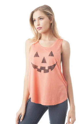 Khanomak Women's Sleeveless Shirt Tank Top Graphic Tee's Pumpkin Face