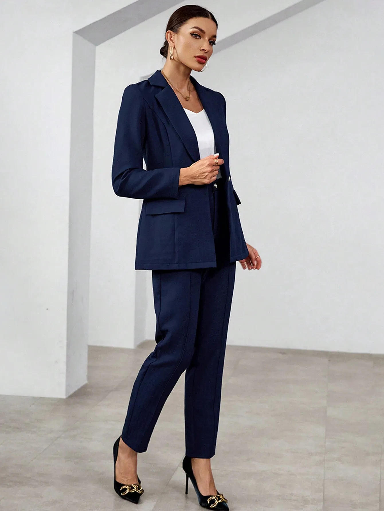 Lapel Neck Single Button Blazer & Pants