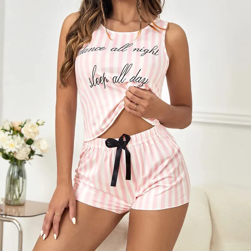 Lazy Weekend Essential Playful Pink Striped Crop Top & Shorts Set