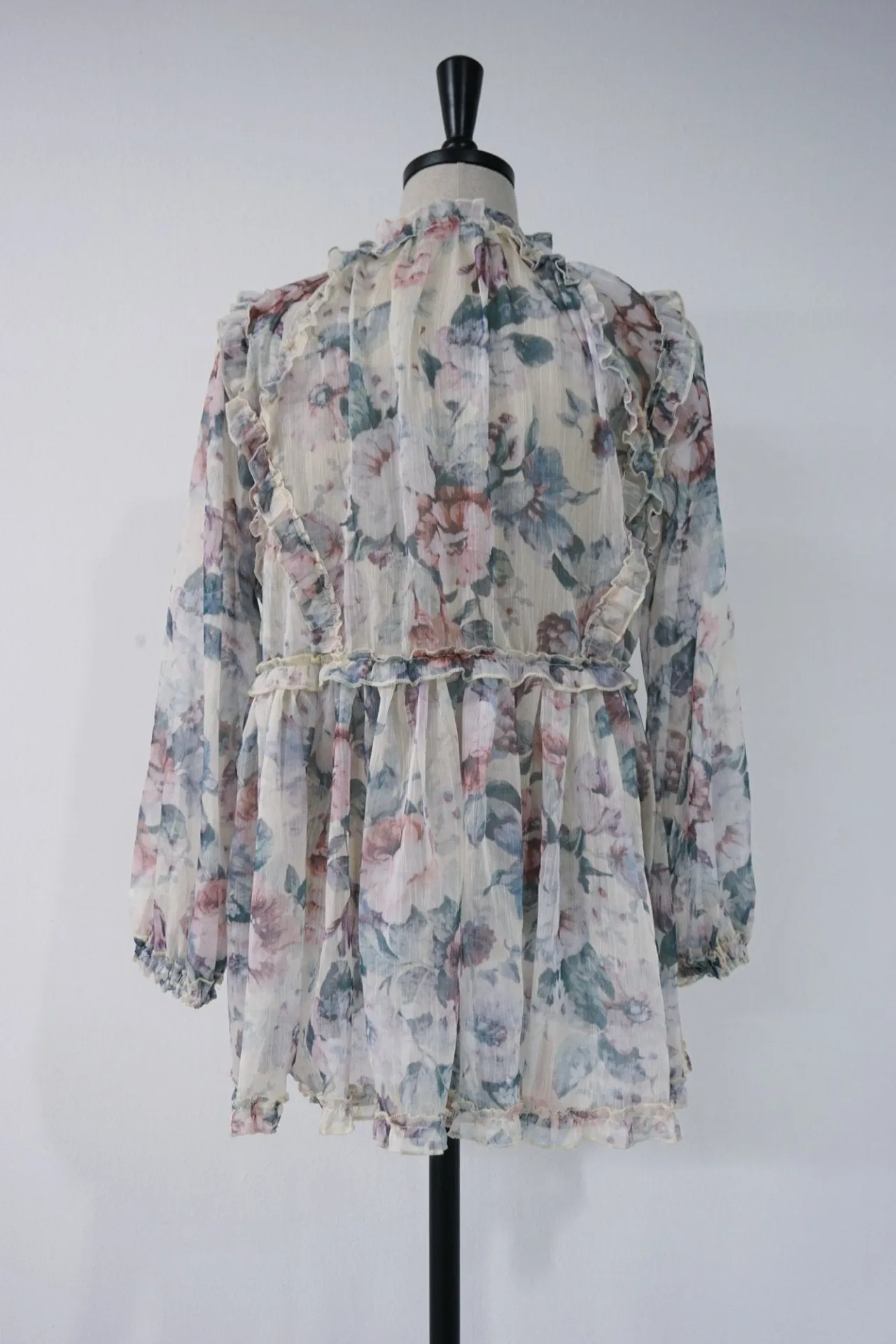 LONG SLEEVE RUFFLE FLORAL BLOUSE