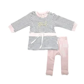 Long Sleeve Stripe Lyn Dress, Pink   Ankle Legging Set