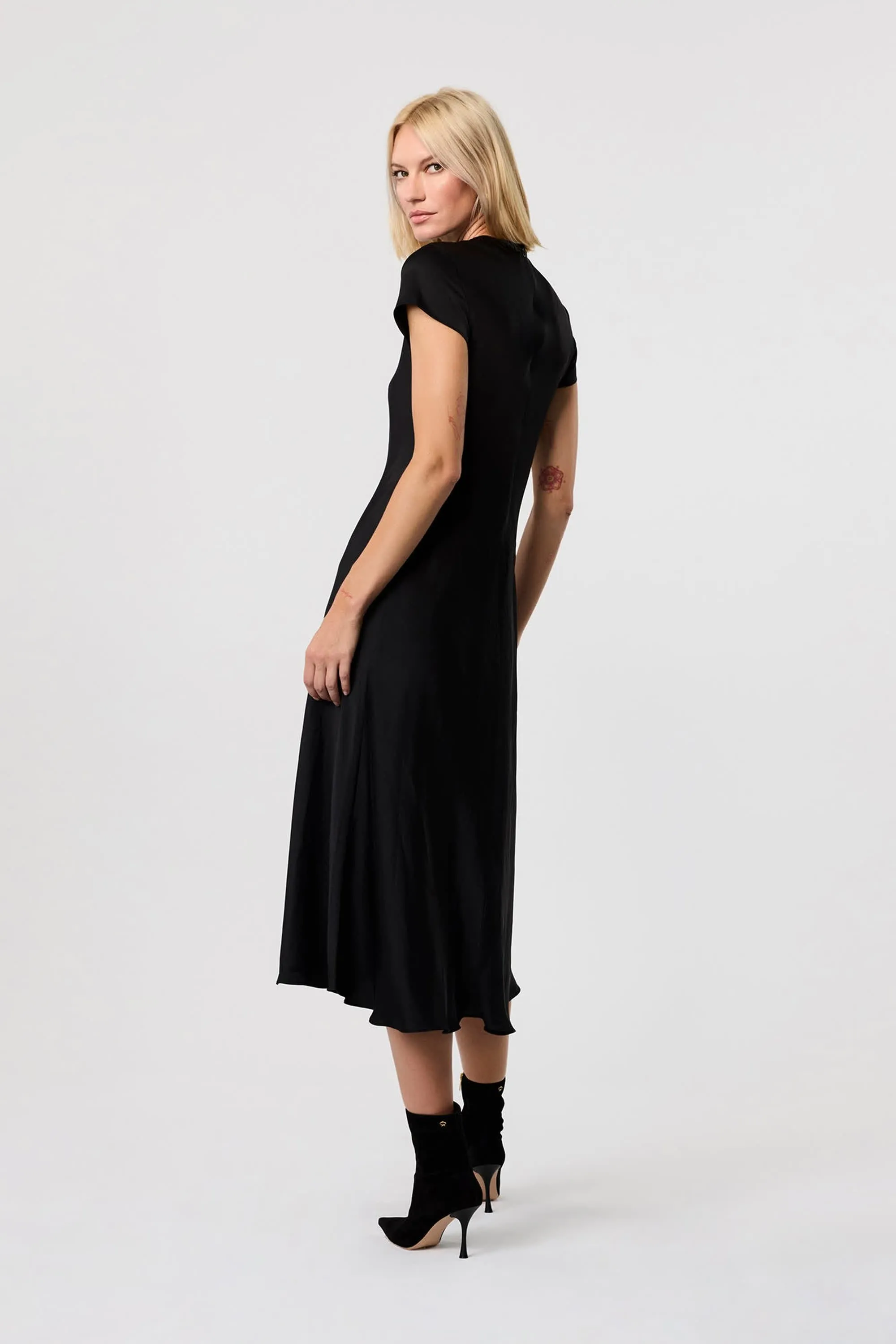 Luciana Black Silk Midi Dres