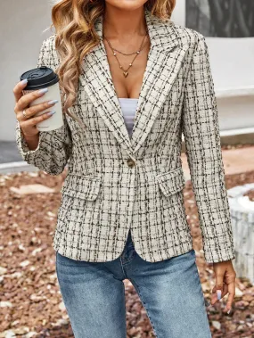 LUNE Plaid Pattern Single Button Tweed Blazer