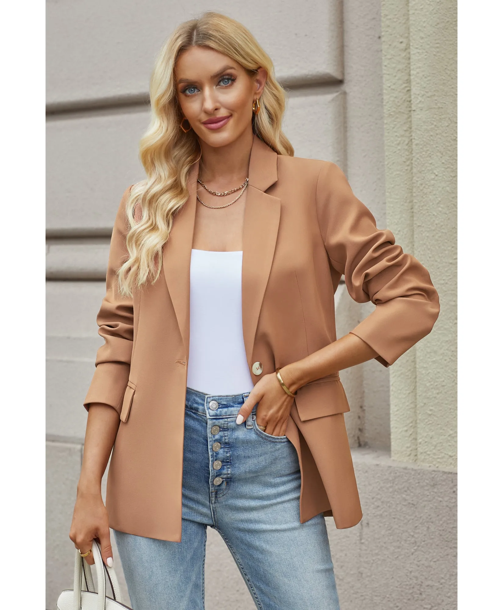 luvamia Blazers for Women Business Casual Long Sleeves Work Professional Suits Dressy Jackets with Pocket Office Outfits