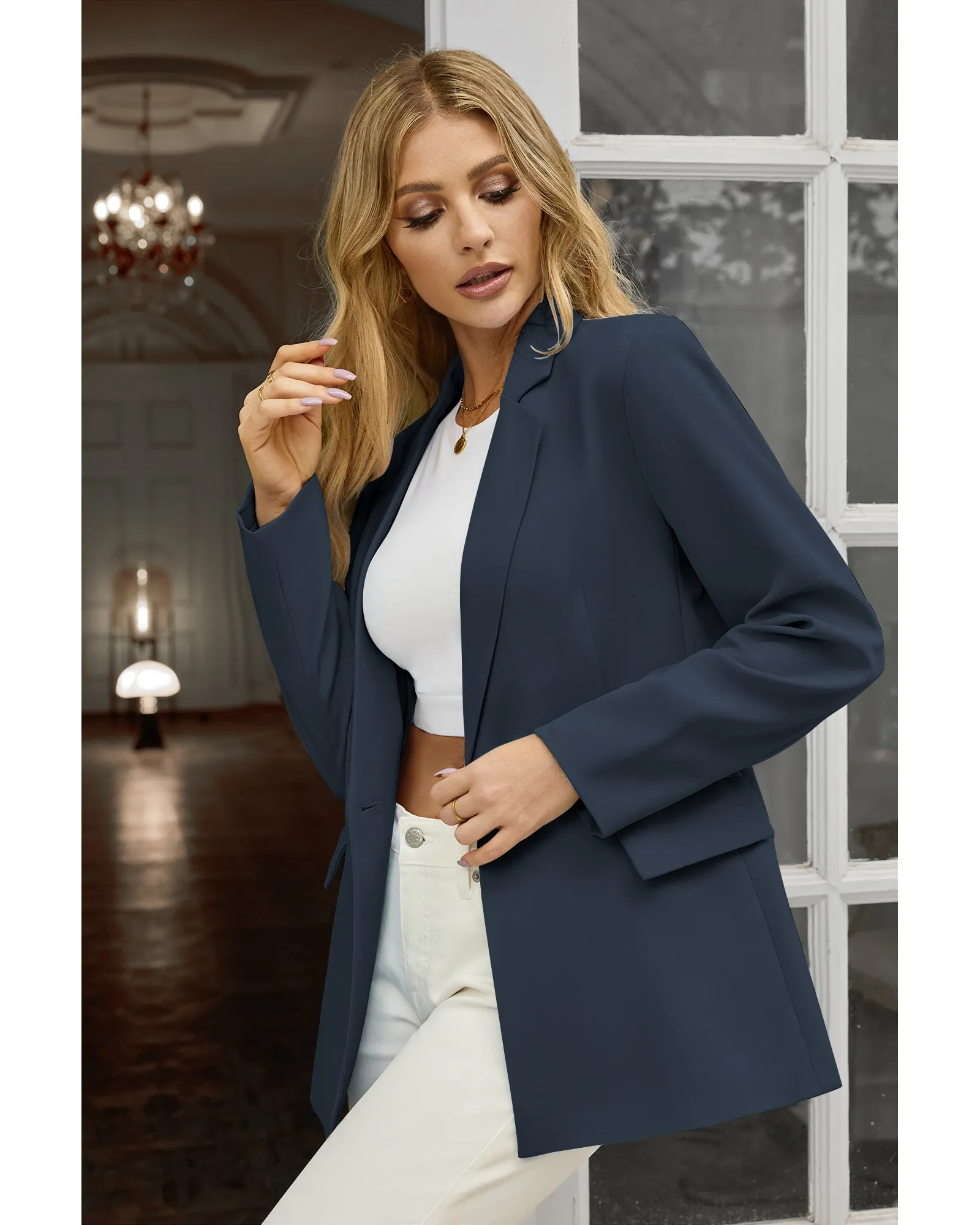 luvamia Blazers for Women Business Casual Long Sleeves Work Professional Suits Dressy Jackets with Pocket Office Outfits