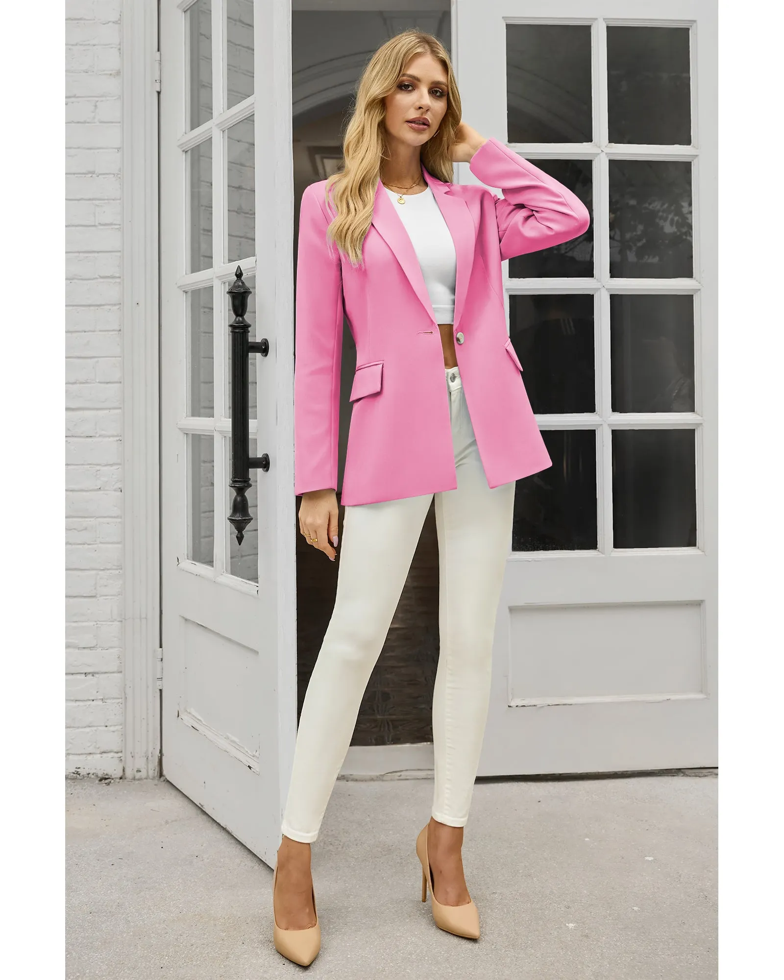 luvamia Blazers for Women Business Casual Long Sleeves Work Professional Suits Dressy Jackets with Pocket Office Outfits