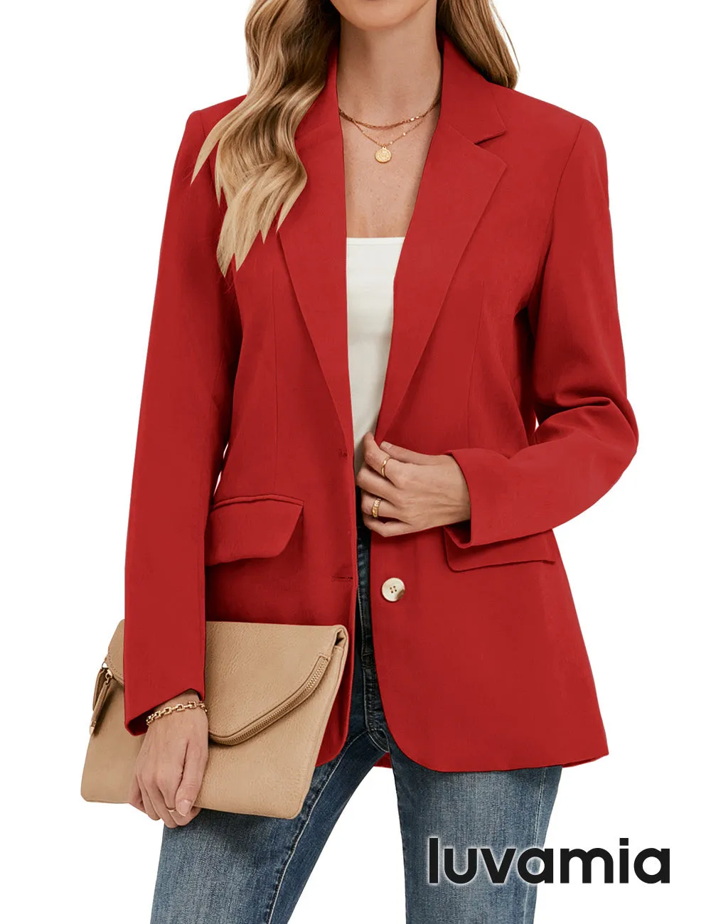 luvamia Blazers for Women Business Casual Twill Long Blazers Suit Jackets Dressy Office Work Professional Coat Loose Fit