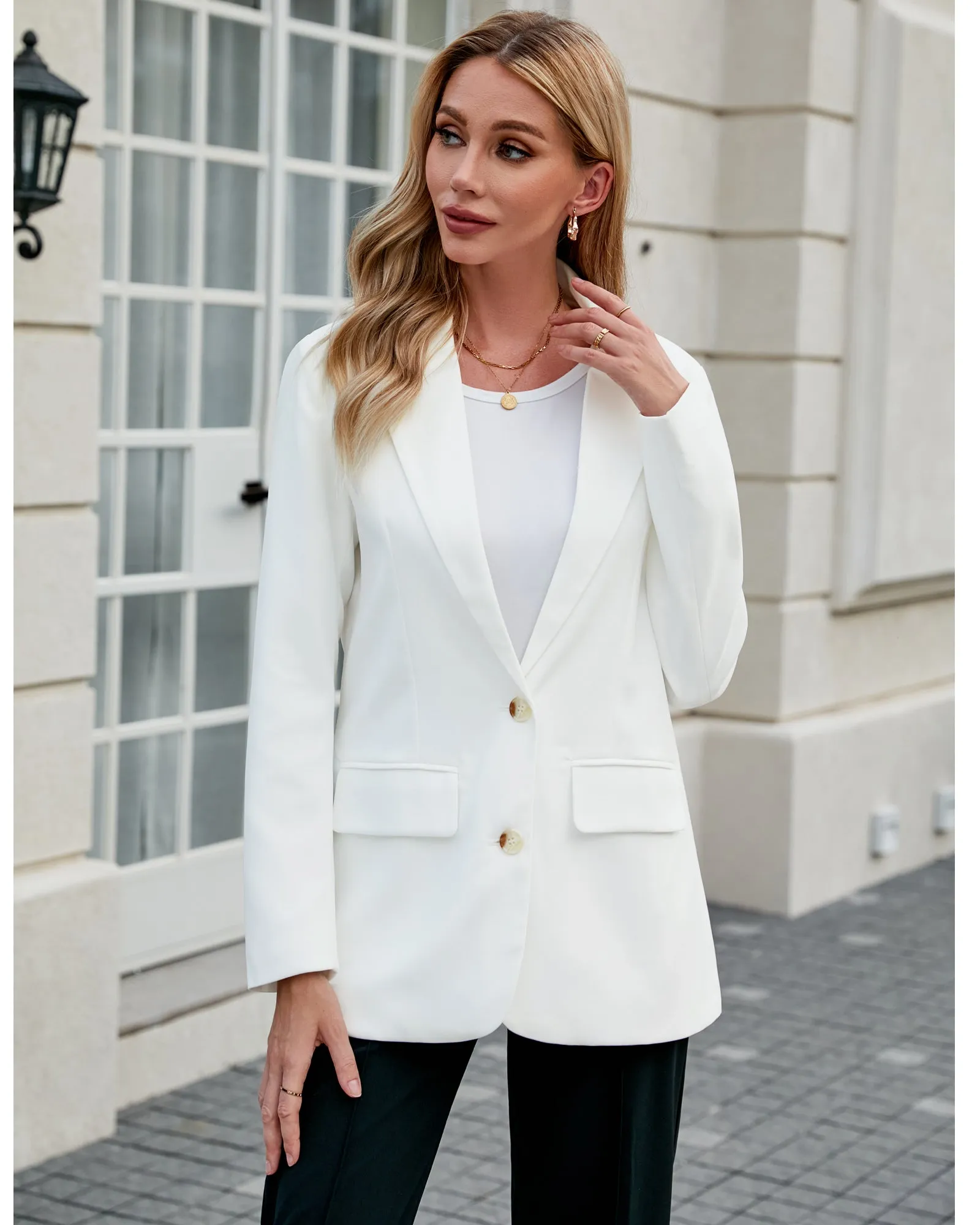 luvamia Blazers for Women Business Casual Twill Long Blazers Suit Jackets Dressy Office Work Professional Coat Loose Fit