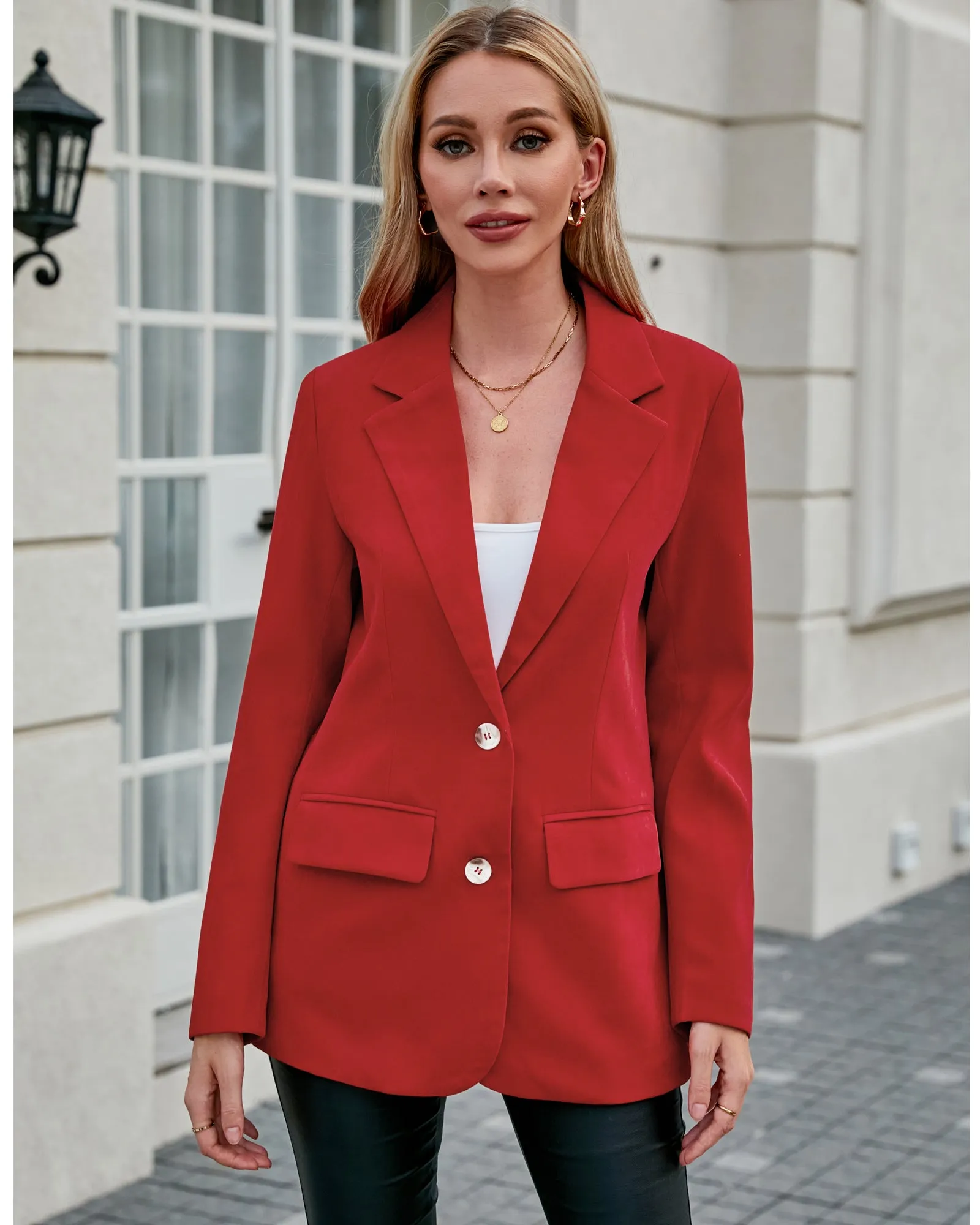 luvamia Blazers for Women Business Casual Twill Long Blazers Suit Jackets Dressy Office Work Professional Coat Loose Fit