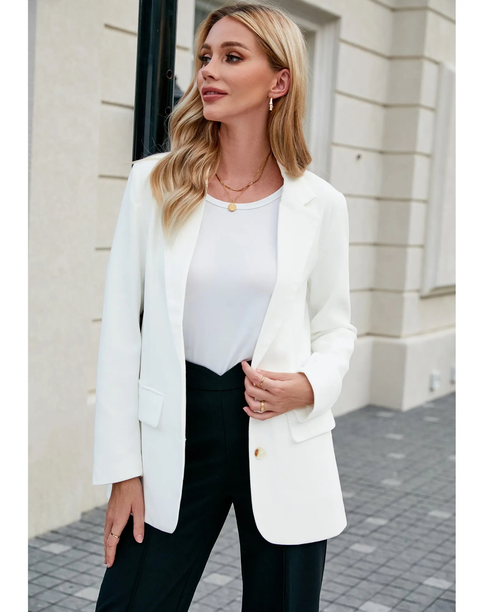 luvamia Blazers for Women Business Casual Twill Long Blazers Suit Jackets Dressy Office Work Professional Coat Loose Fit