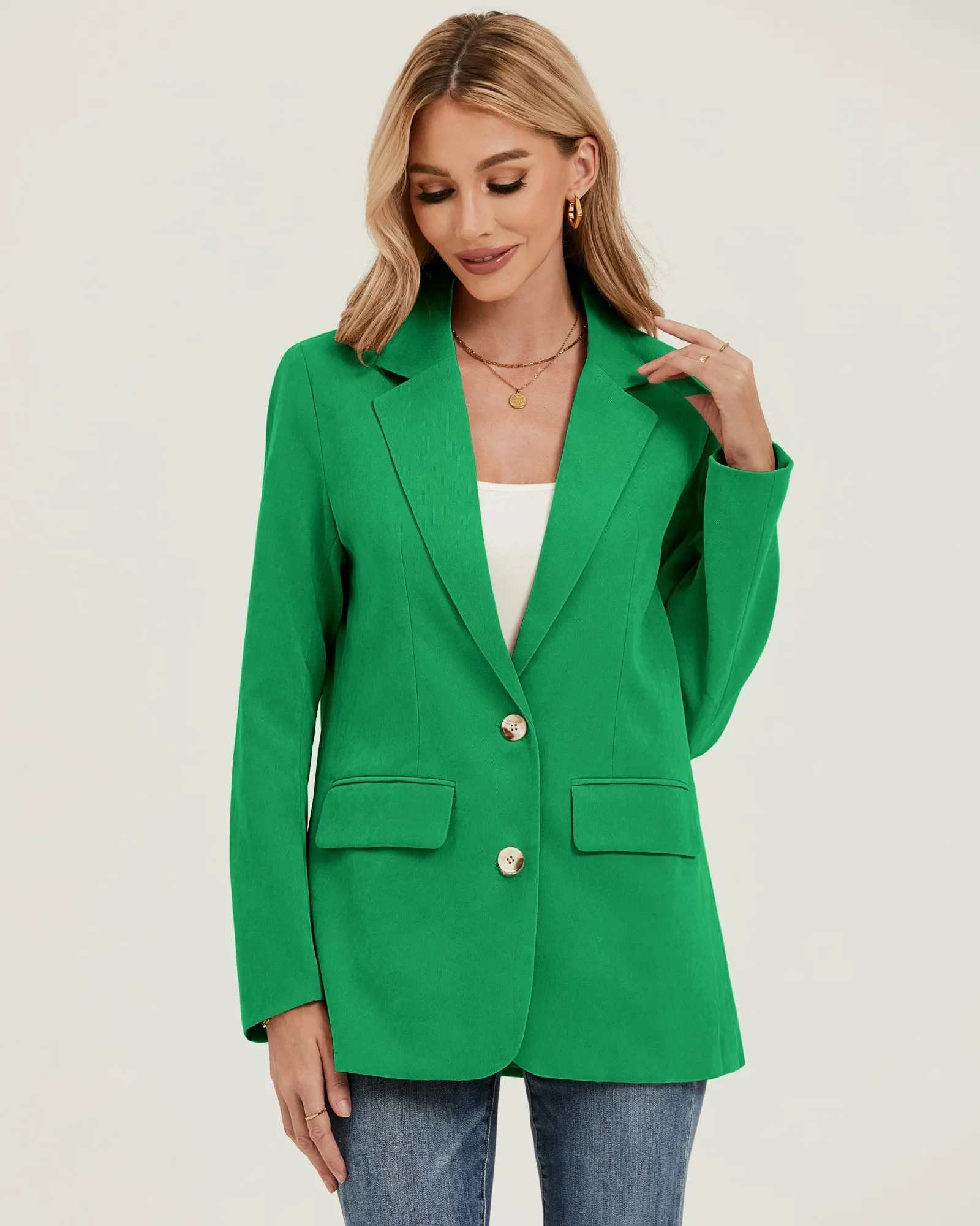 luvamia Blazers for Women Business Casual Twill Long Blazers Suit Jackets Dressy Office Work Professional Coat Loose Fit