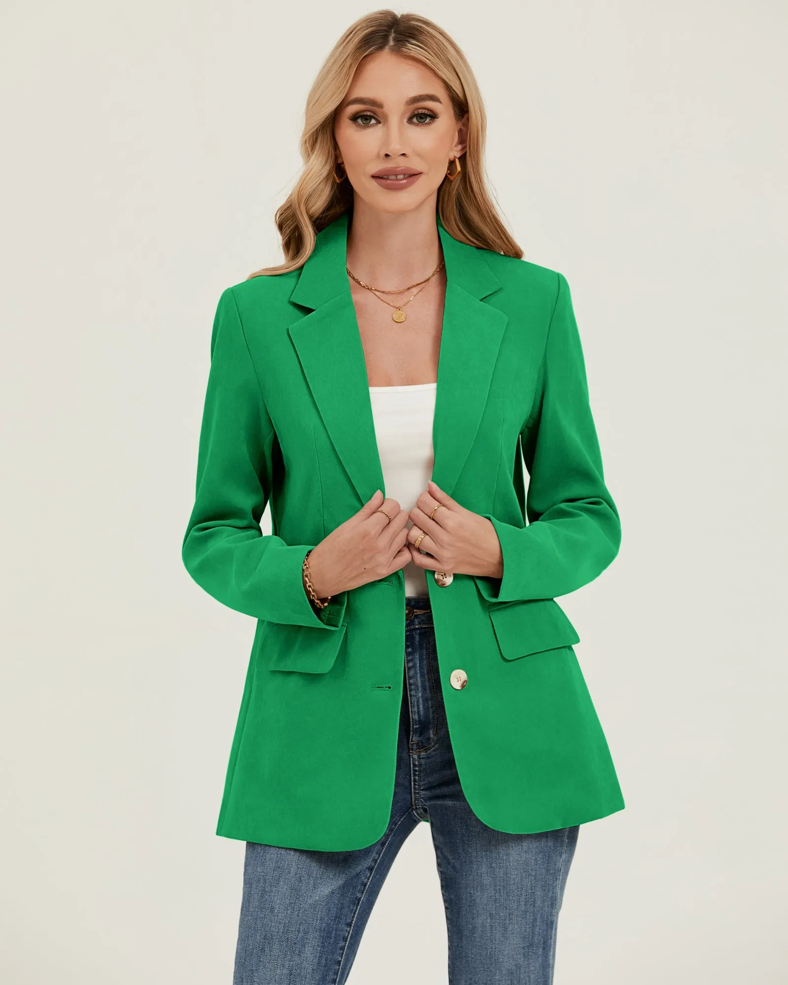 luvamia Blazers for Women Business Casual Twill Long Blazers Suit Jackets Dressy Office Work Professional Coat Loose Fit