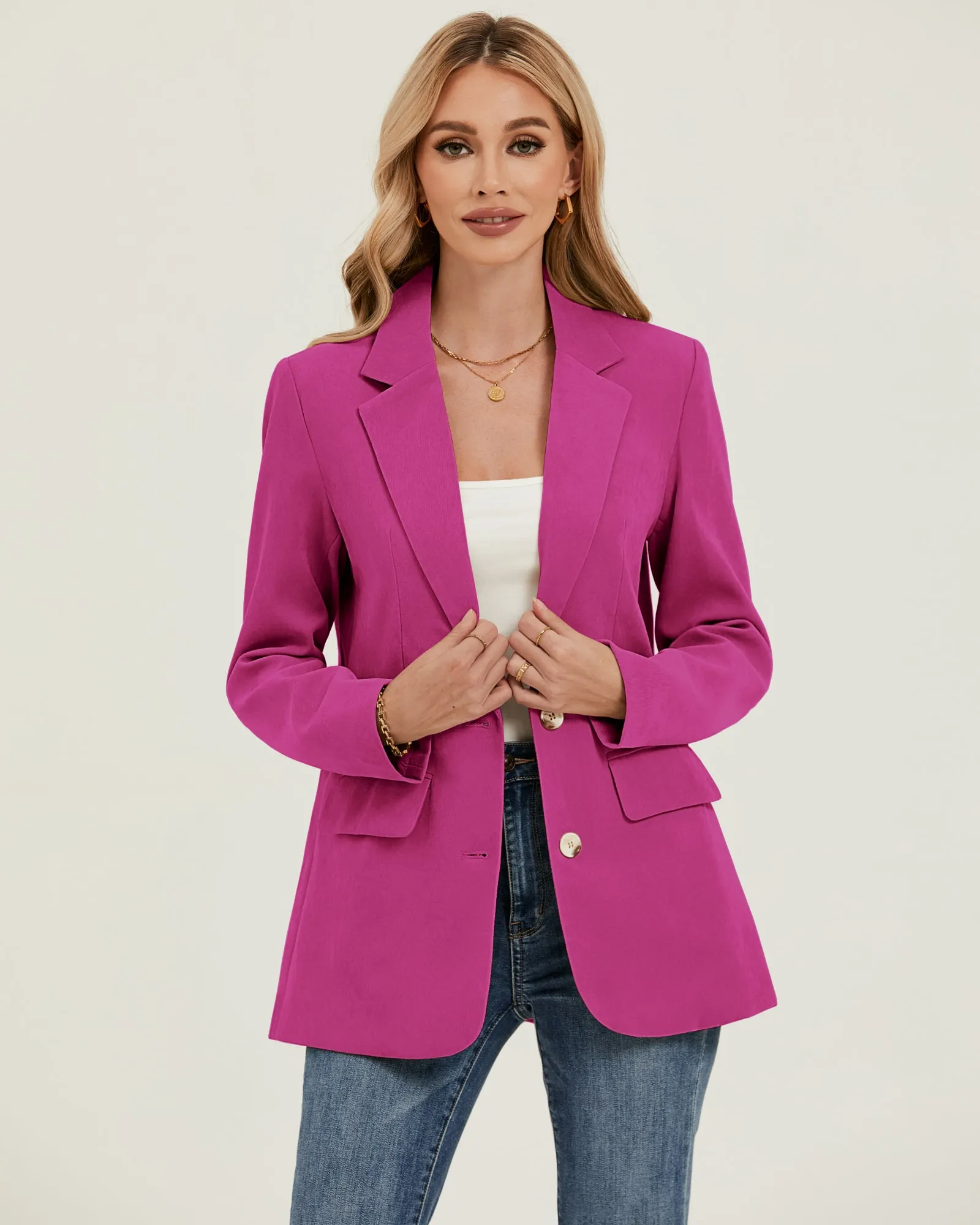 luvamia Blazers for Women Business Casual Twill Long Blazers Suit Jackets Dressy Office Work Professional Coat Loose Fit