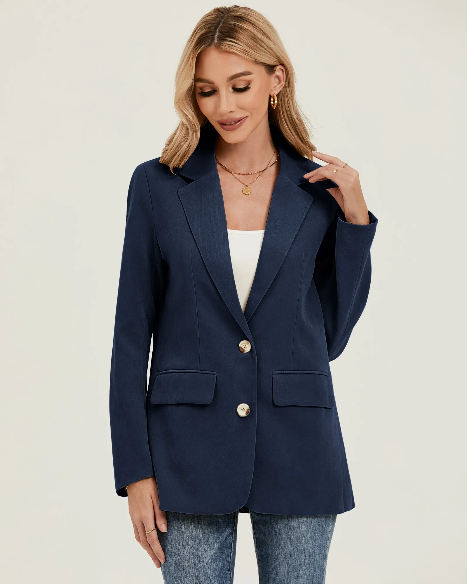 luvamia Blazers for Women Business Casual Twill Long Blazers Suit Jackets Dressy Office Work Professional Coat Loose Fit