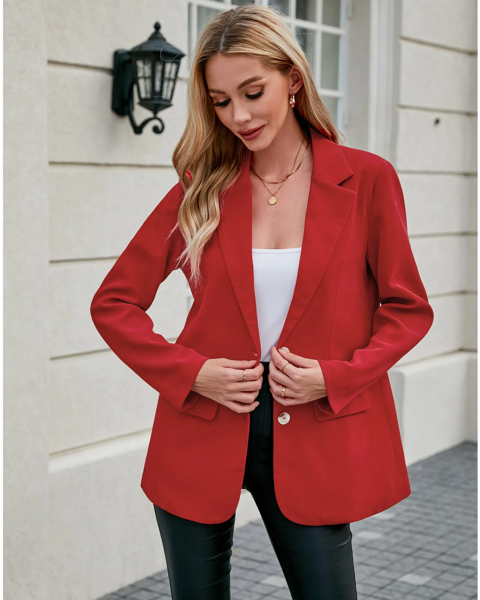 luvamia Blazers for Women Business Casual Twill Long Blazers Suit Jackets Dressy Office Work Professional Coat Loose Fit