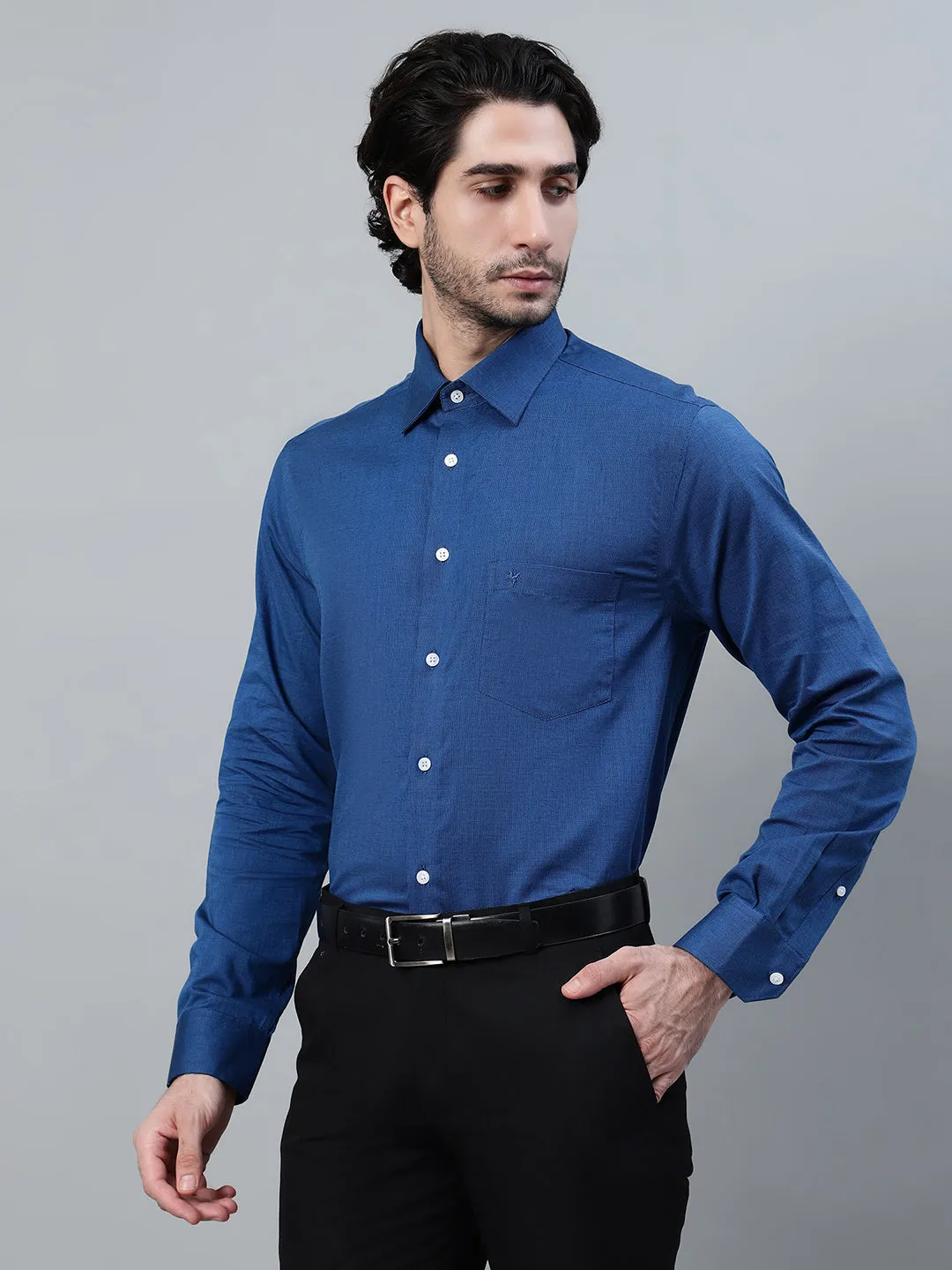 Men's Navy Blue Solid Full Sleeve Formal Shirt