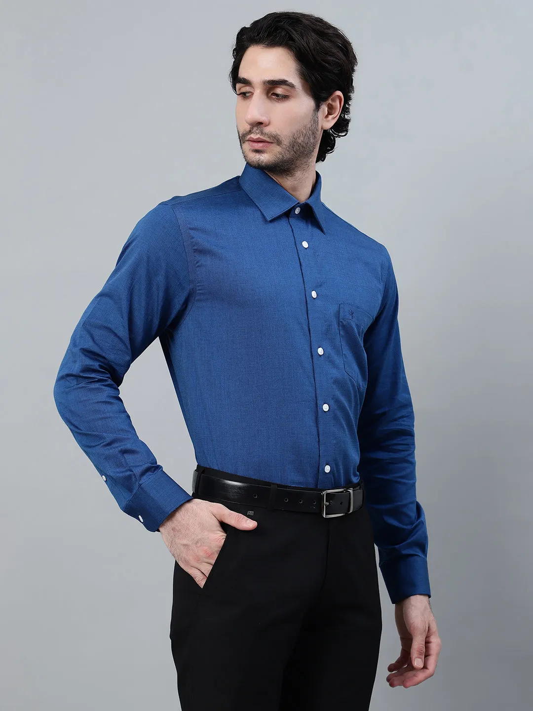 Men's Navy Blue Solid Full Sleeve Formal Shirt