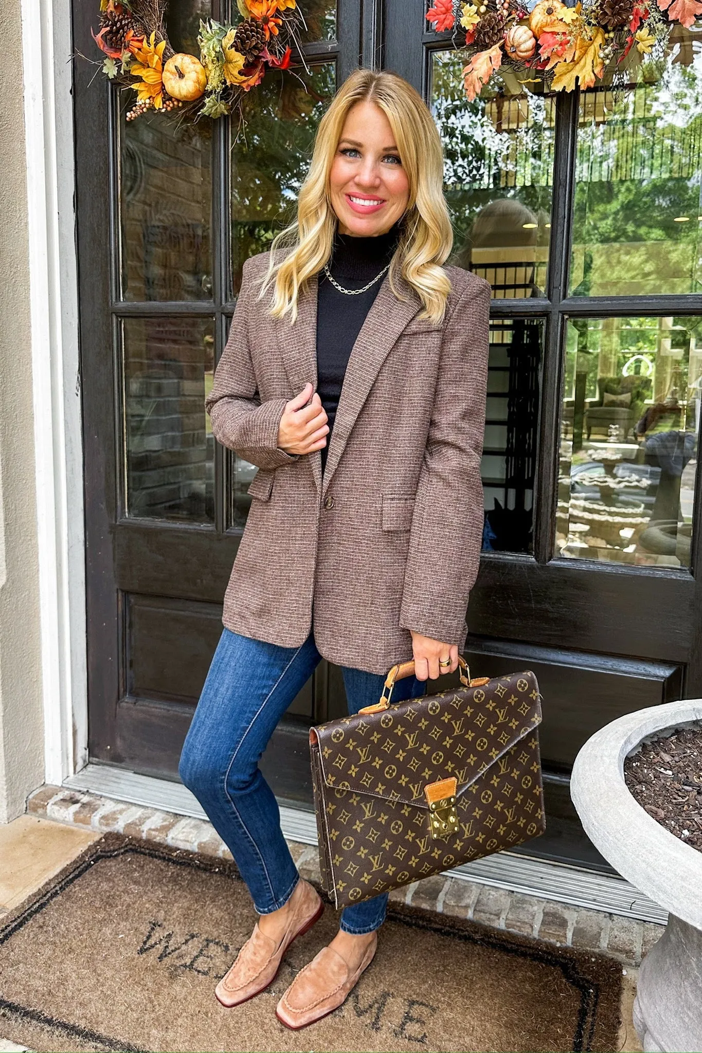 Mocha Brown Faux Wool Chic One Button Blazer