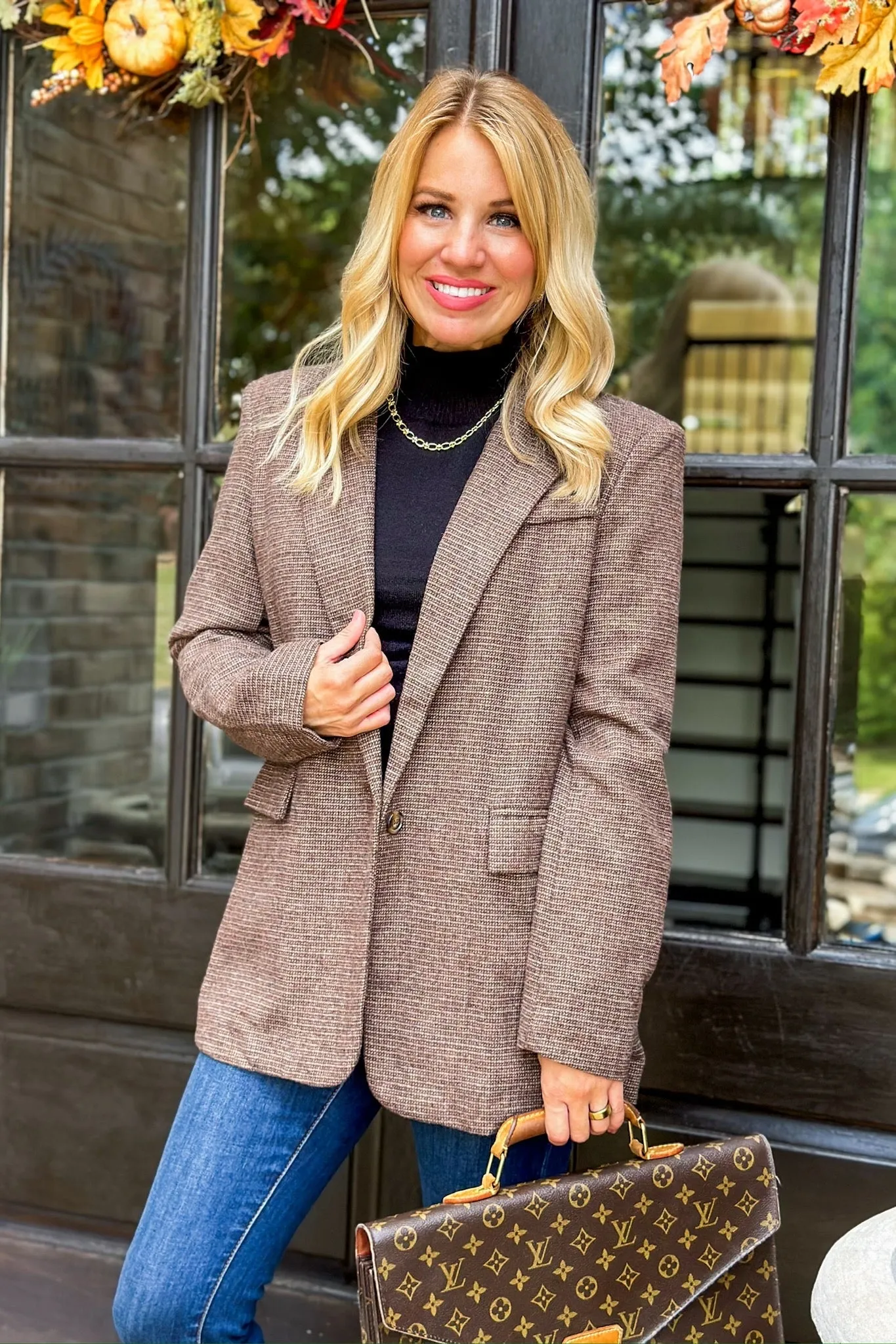 Mocha Brown Faux Wool Chic One Button Blazer