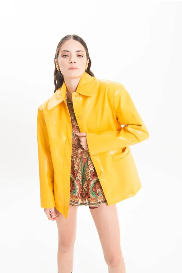 Ochre Imitation Leather Jacket