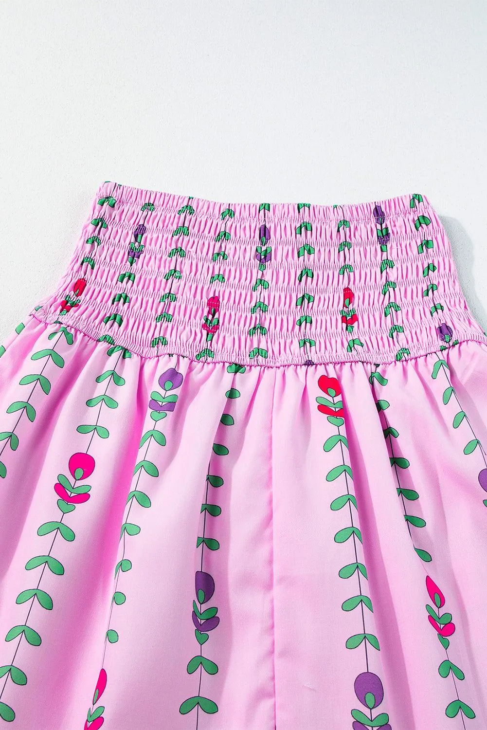 Pink Smocked Waist Tiered Maxi Skirt