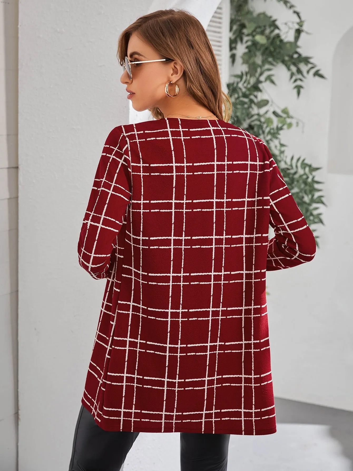 Plaid Open Front Coat