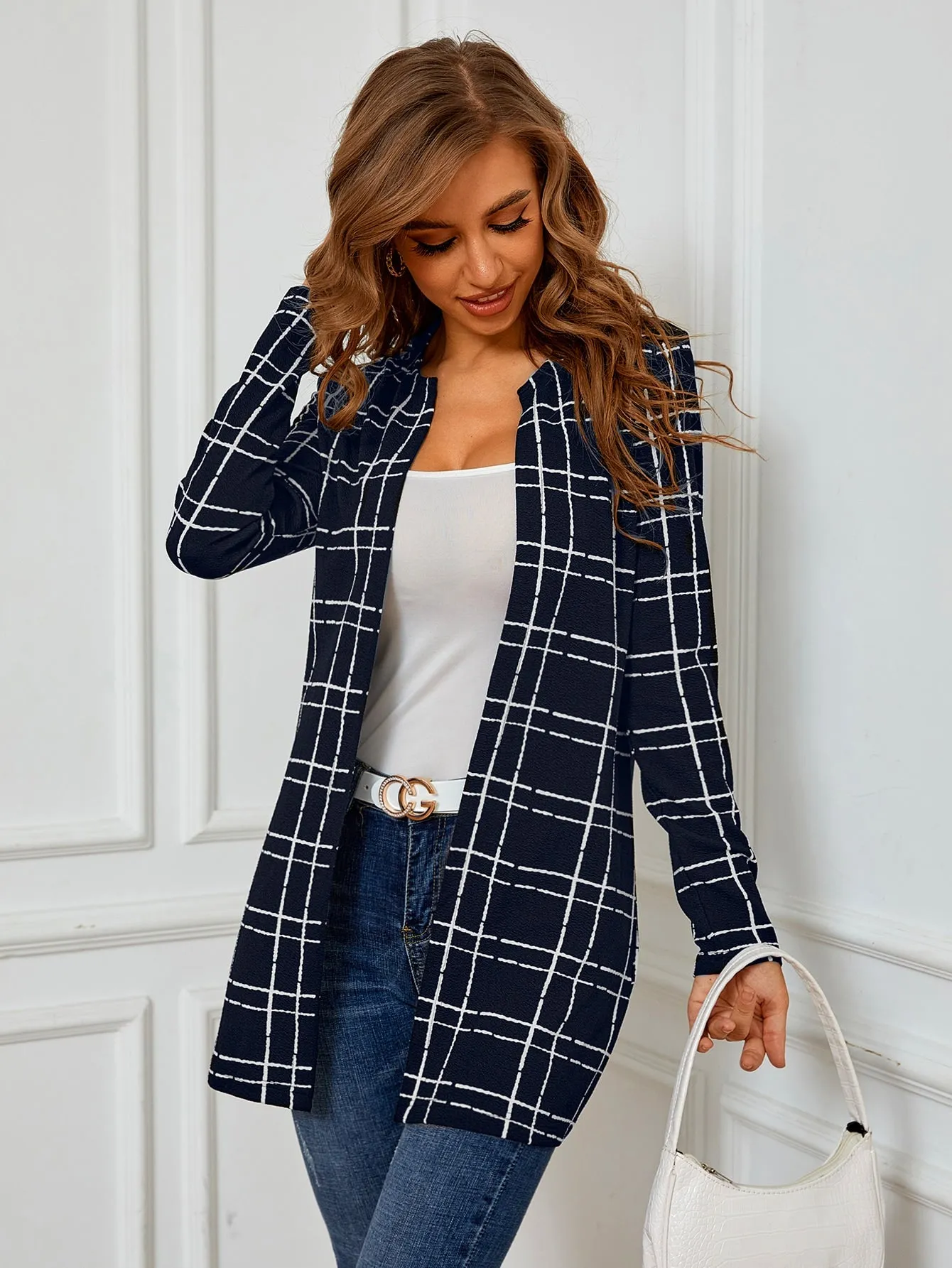 Plaid Open Front Coat