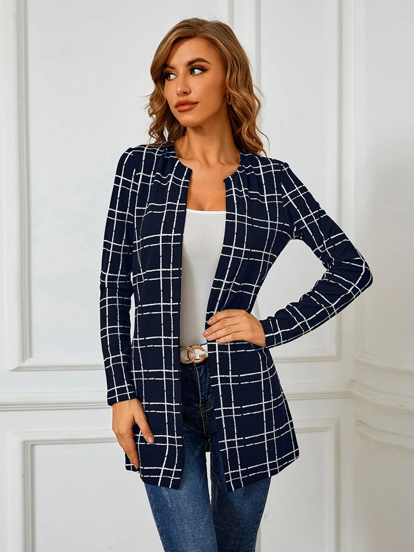 Plaid Open Front Coat