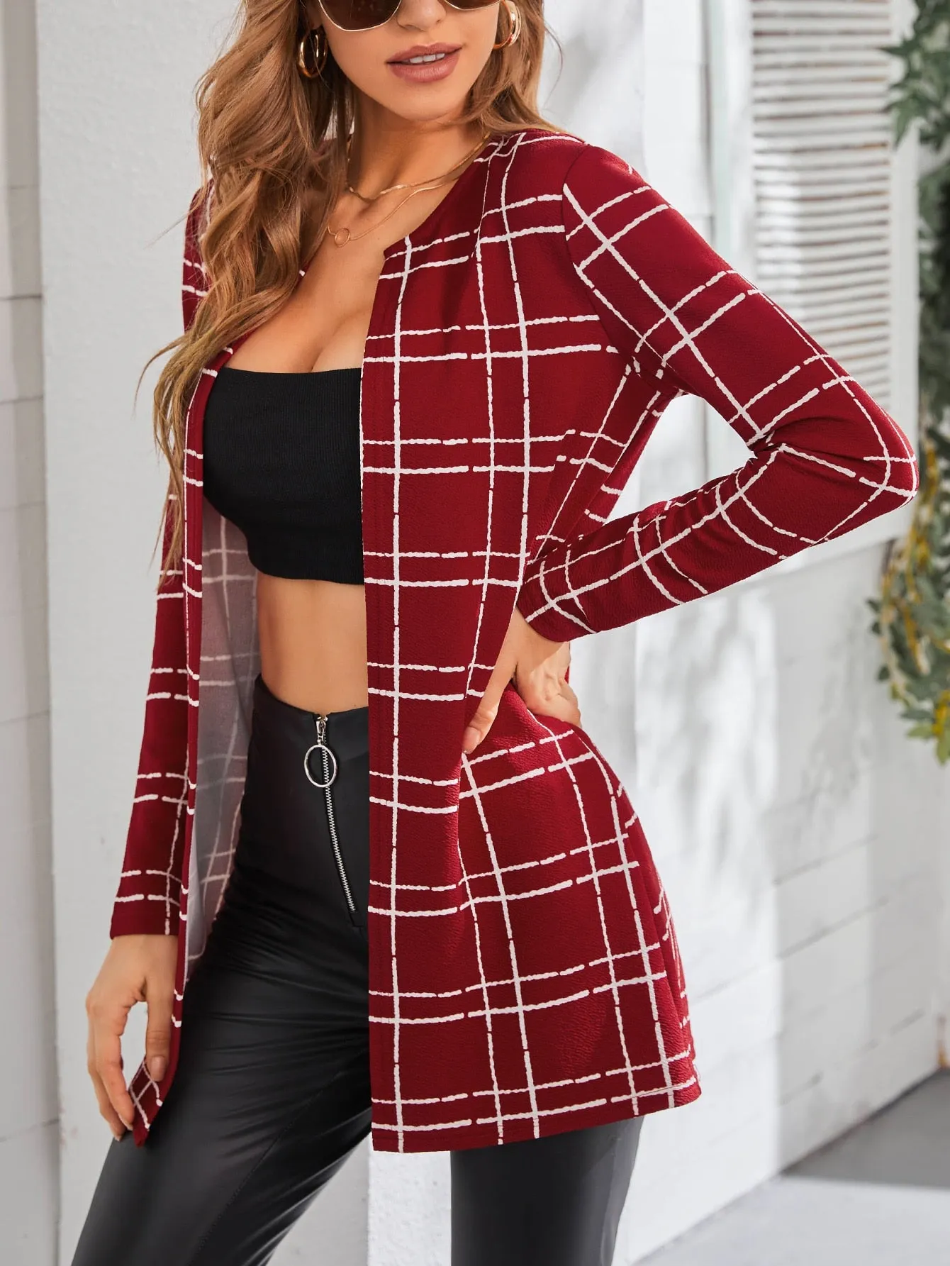 Plaid Open Front Coat