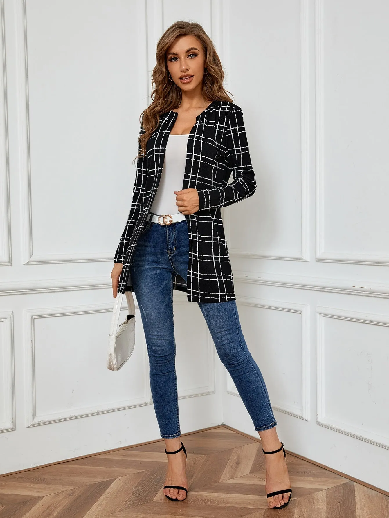 Plaid Open Front Coat