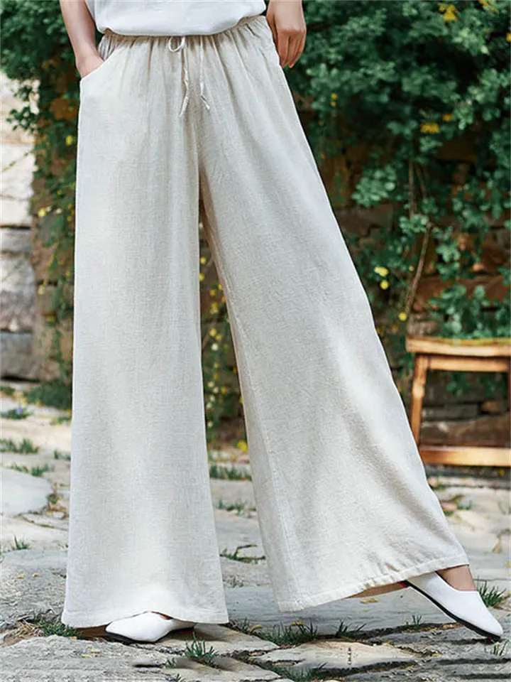 Plain Cozy Zen Linen Wide Leg Pants for Women