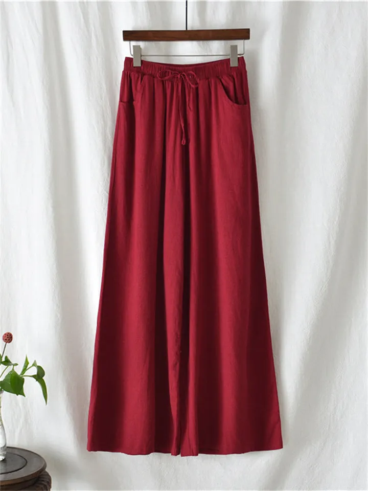 Plain Cozy Zen Linen Wide Leg Pants for Women