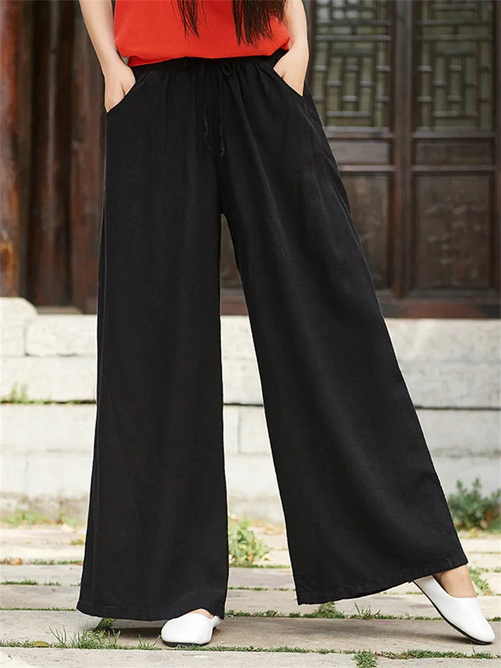 Plain Cozy Zen Linen Wide Leg Pants for Women