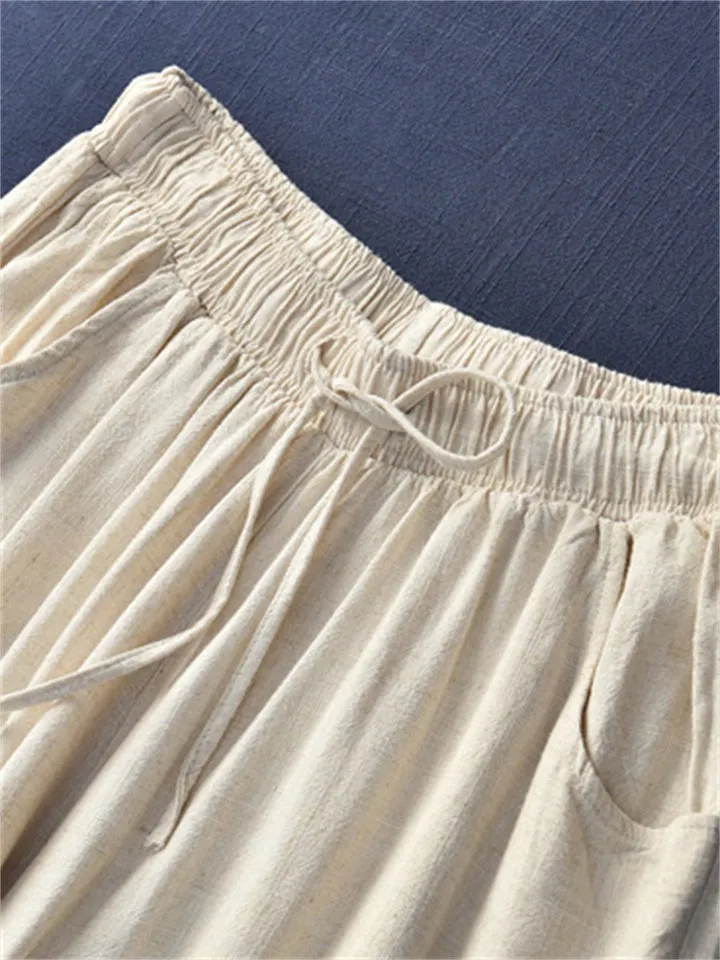 Plain Cozy Zen Linen Wide Leg Pants for Women