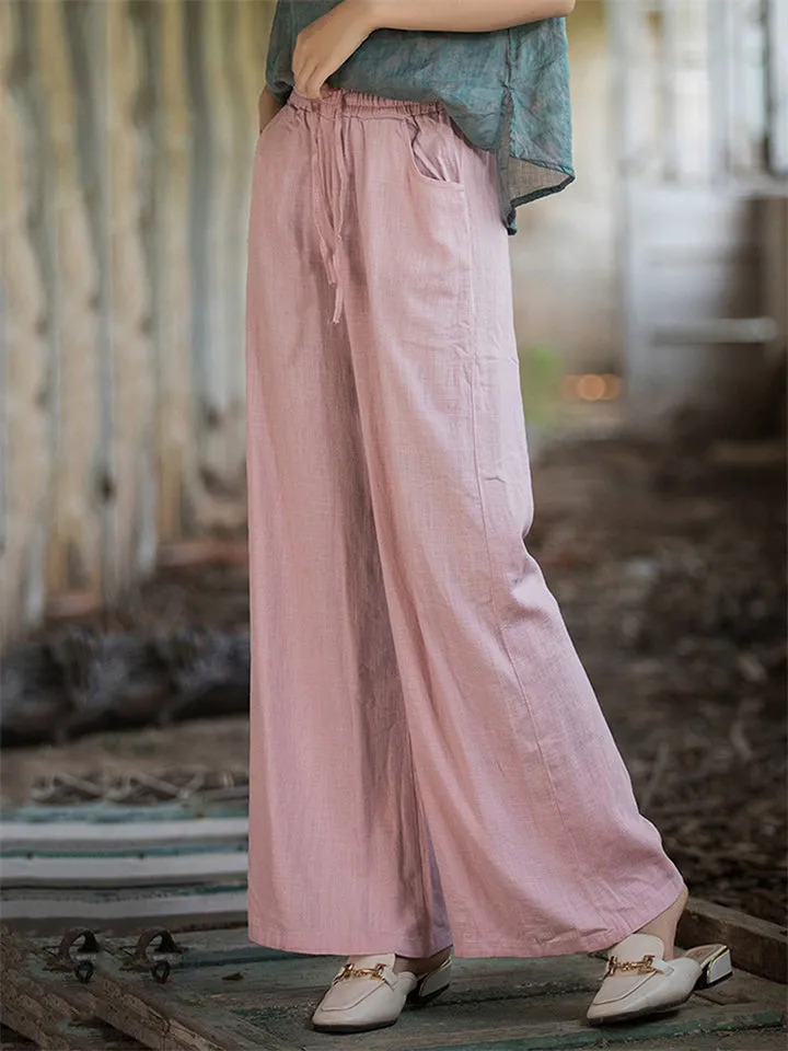 Plain Cozy Zen Linen Wide Leg Pants for Women