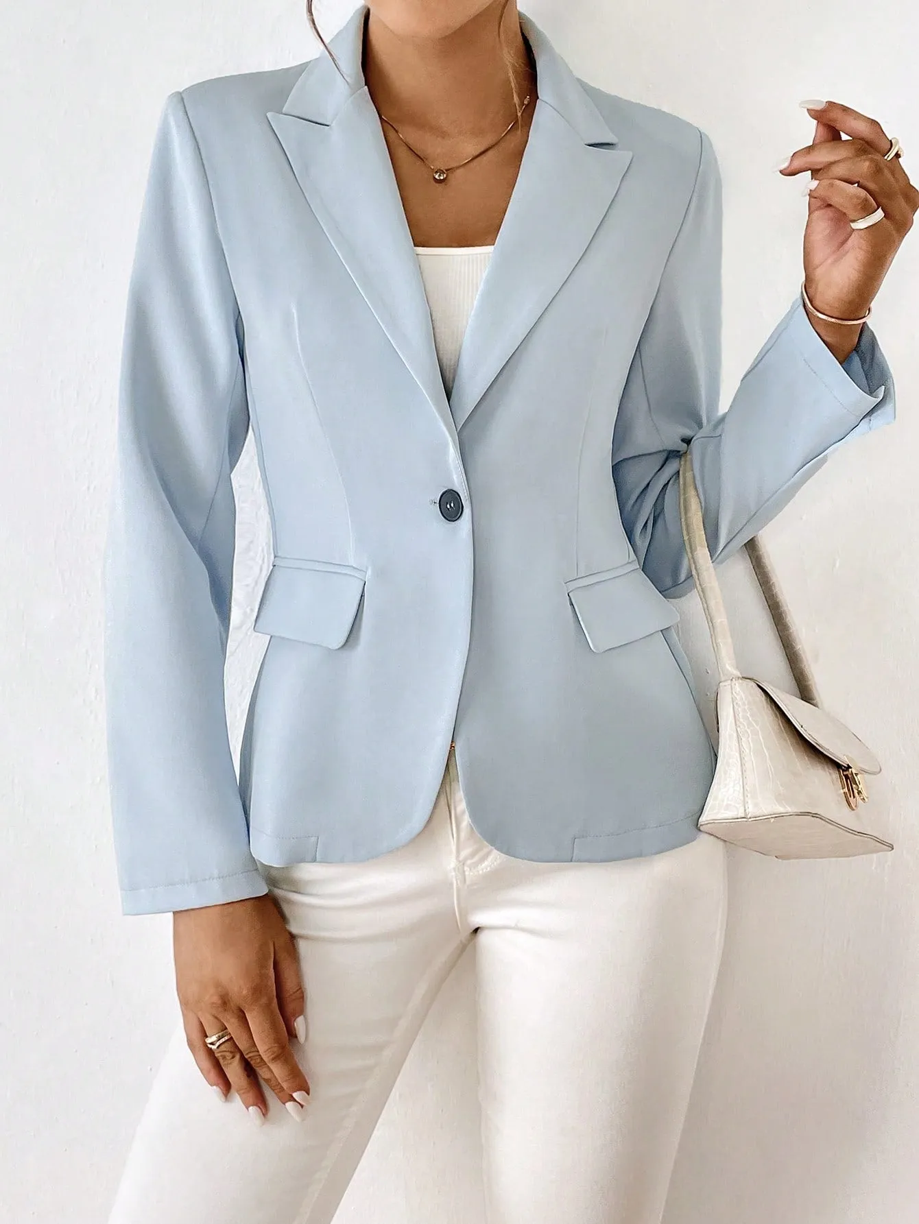 Privé Solid Single Button Blazer