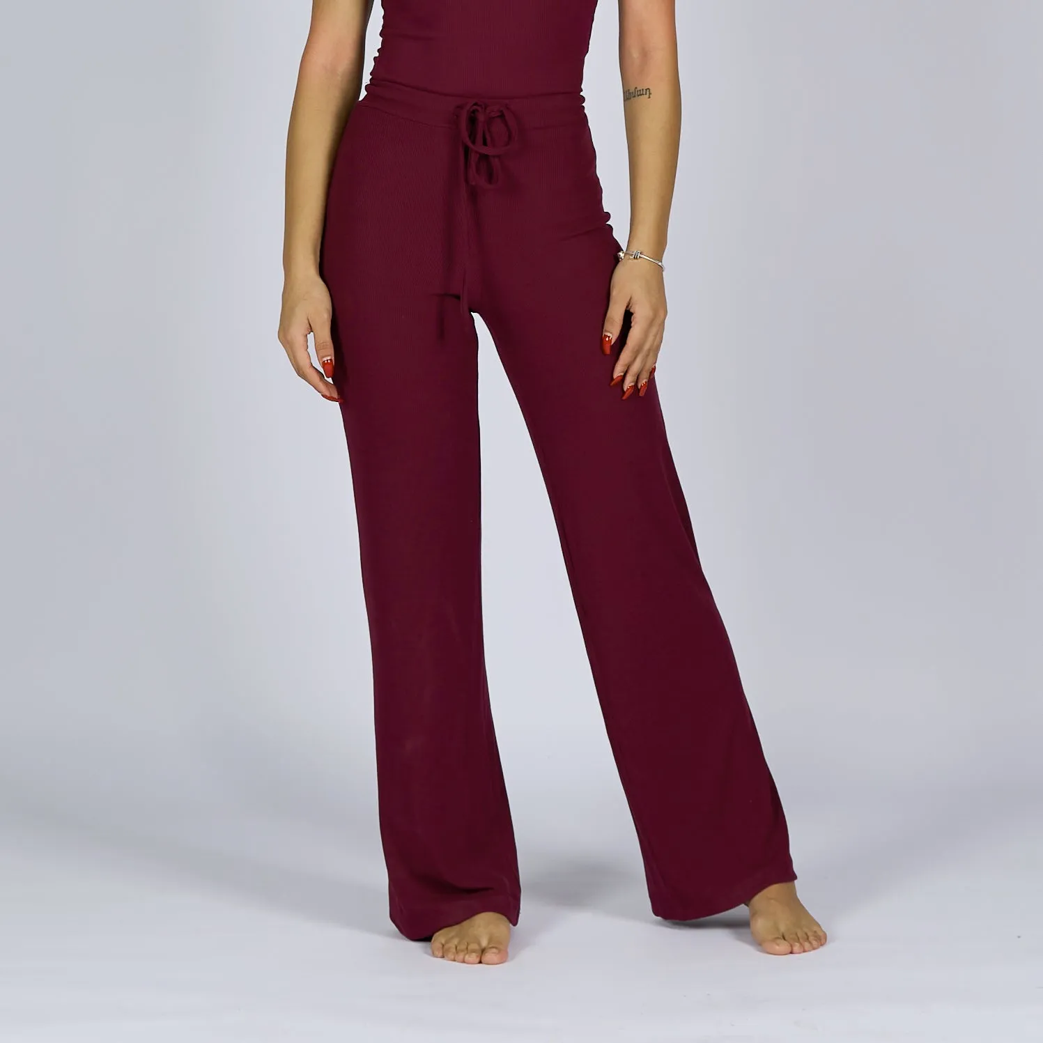 Purple Oxford | Women Ribbed Wide Leg Lounge Pants