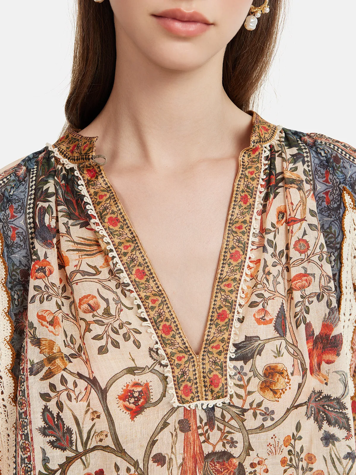 Ramie Print Lace Shirt