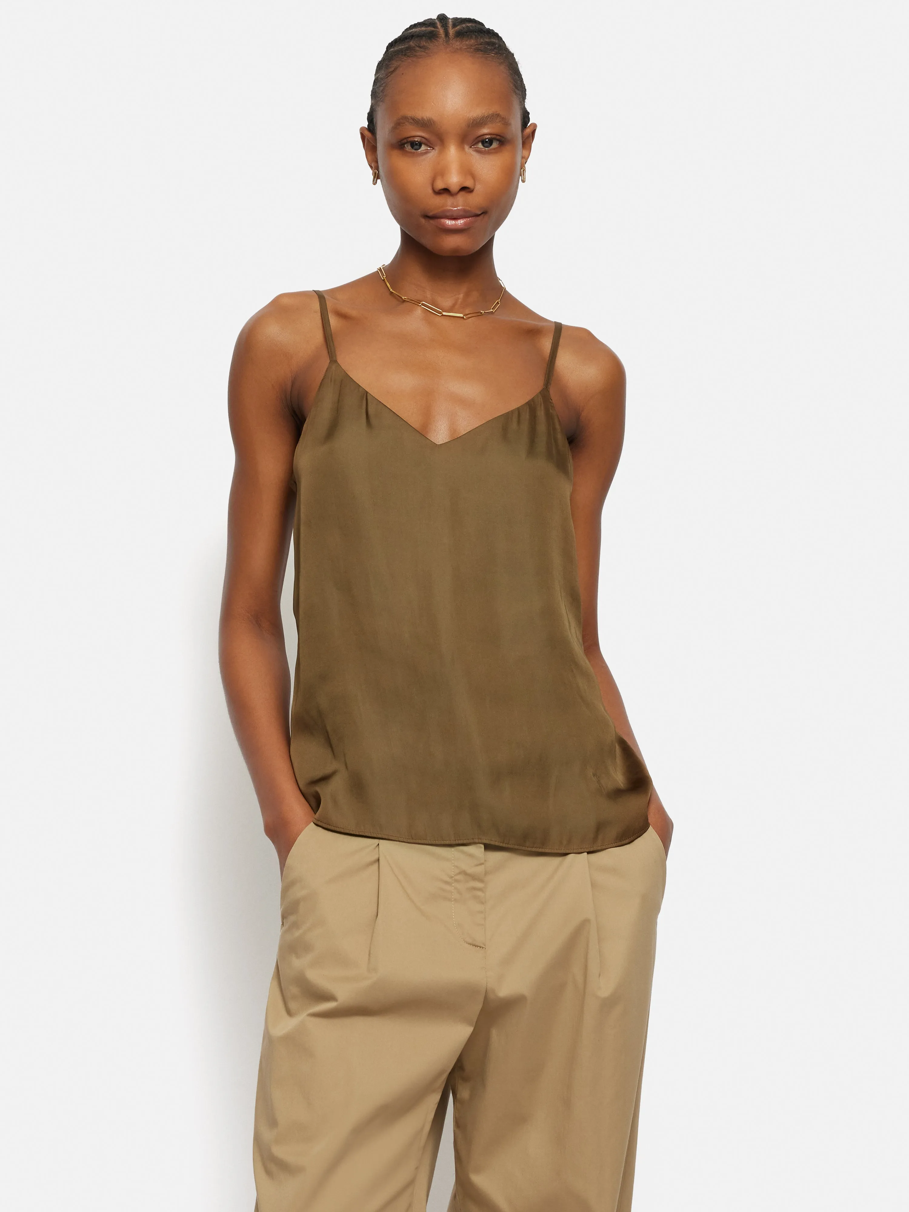 Recycled Satin Cami | Khaki