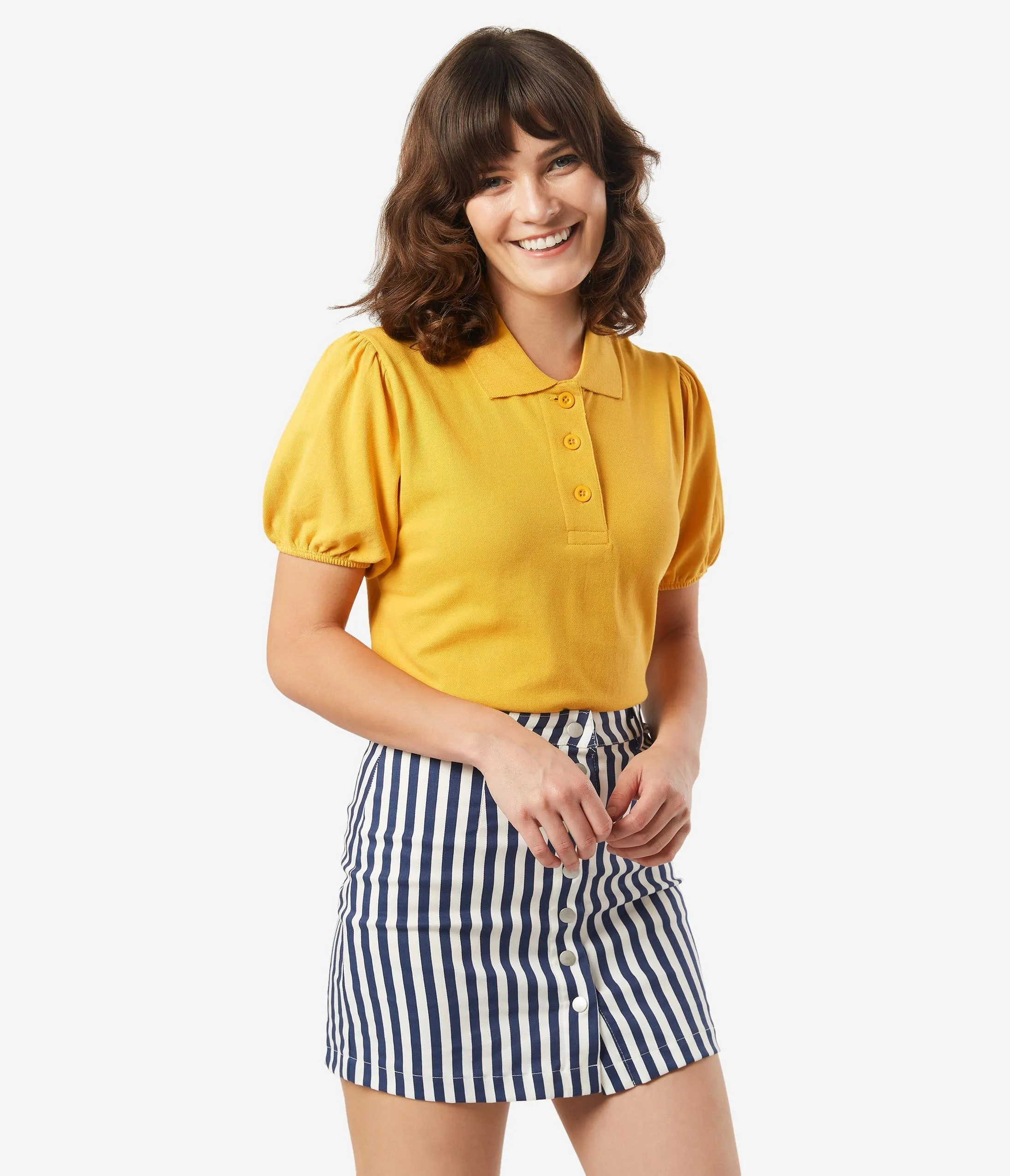 Retro Style Mustard Polo Blouse