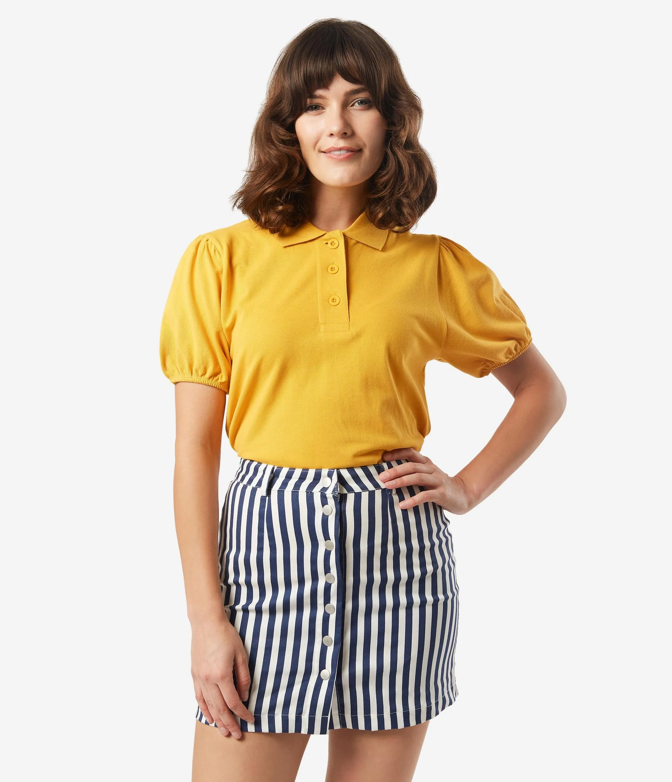 Retro Style Mustard Polo Blouse