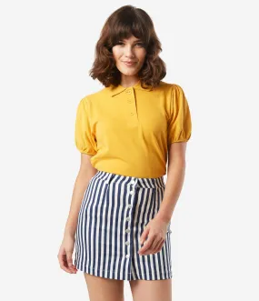 Retro Style Mustard Polo Blouse