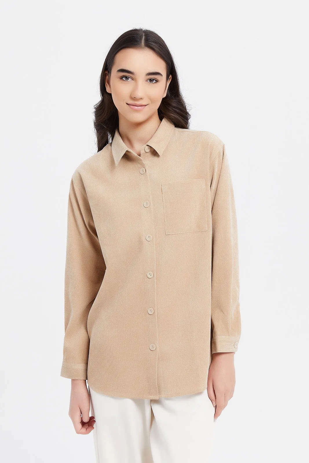 Senior Girls Beige Plain Shirt