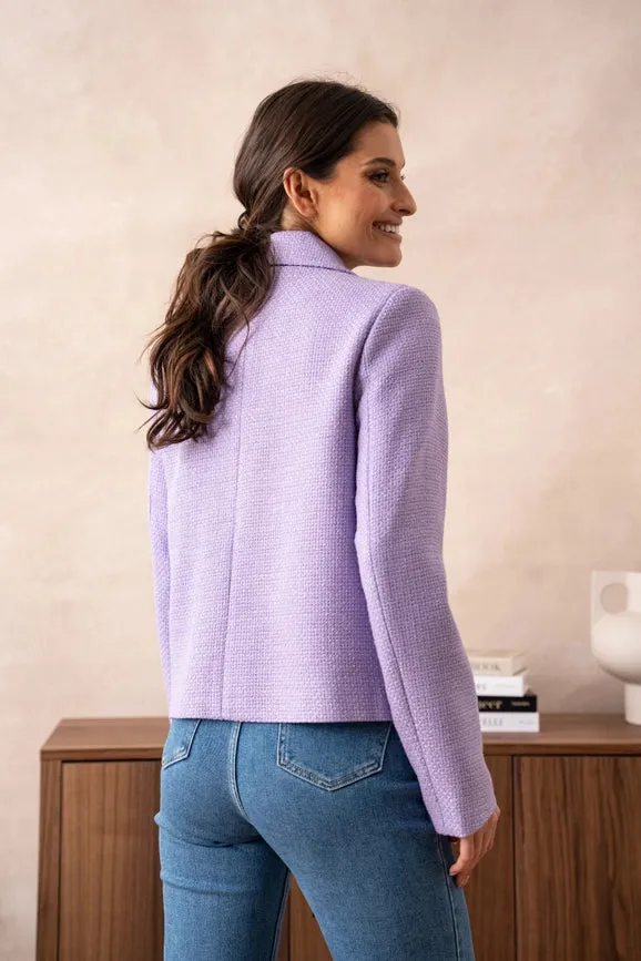 Straight Cut Plain Tweed Jacket Lilac