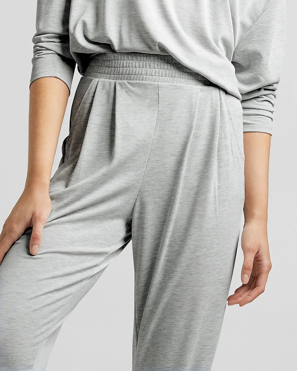 Super High Waisted Silky Sueded Jersey Joggers in Silver Heather Gray