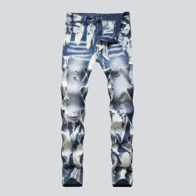 White painted men's denim pants